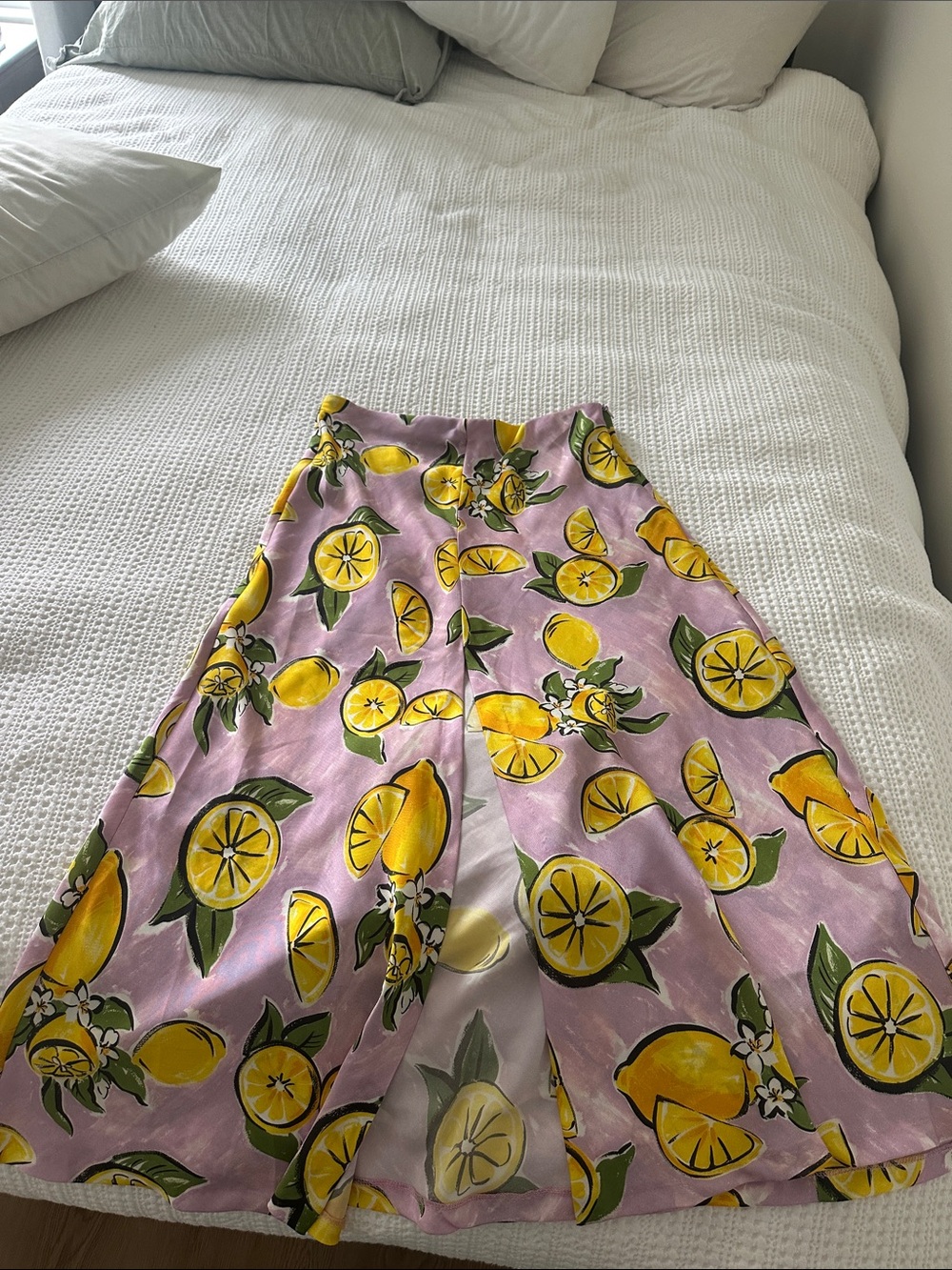 Zara Pink A-Line Skirt with Yellow Lemon Print
